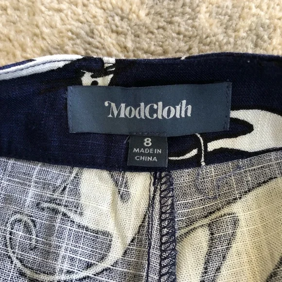 ModCloth Feline Cat Print Wide Leg Linen Crop Pant Sz 8 - Picture 6 of 14